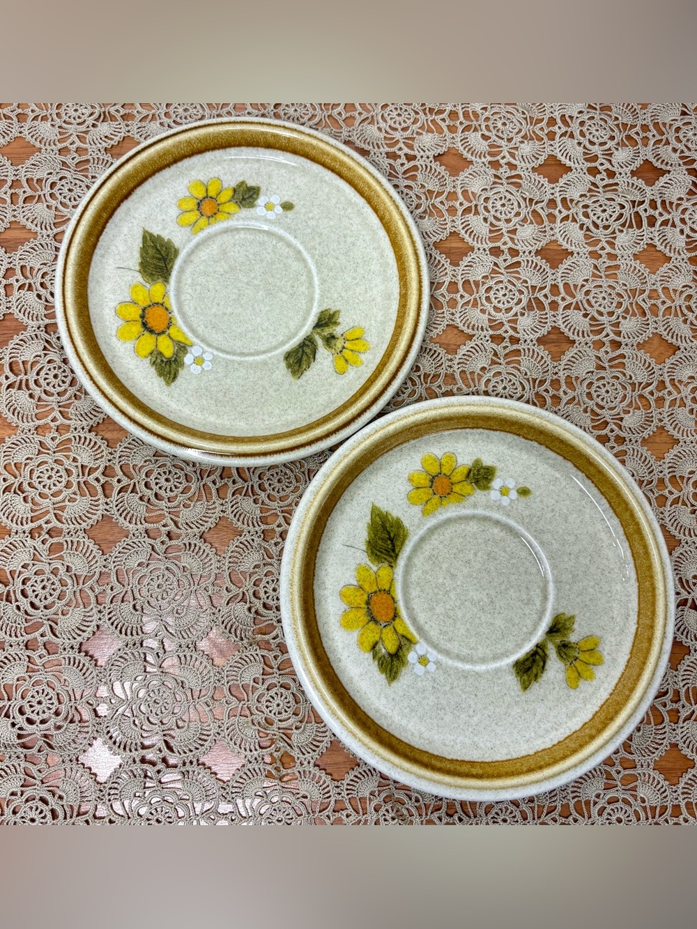 Vintage Mikasa Stone Manor Melissa 6.5” Saucer Plates Set of Two Yellow Floral